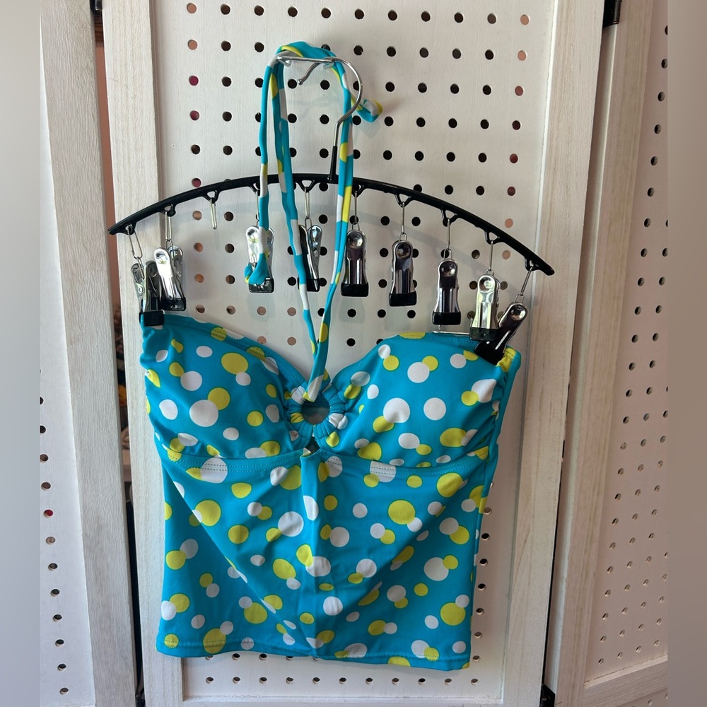 Y2K Vintage Polka Dot Tankini Top – Retro Halter Swimwear (M)